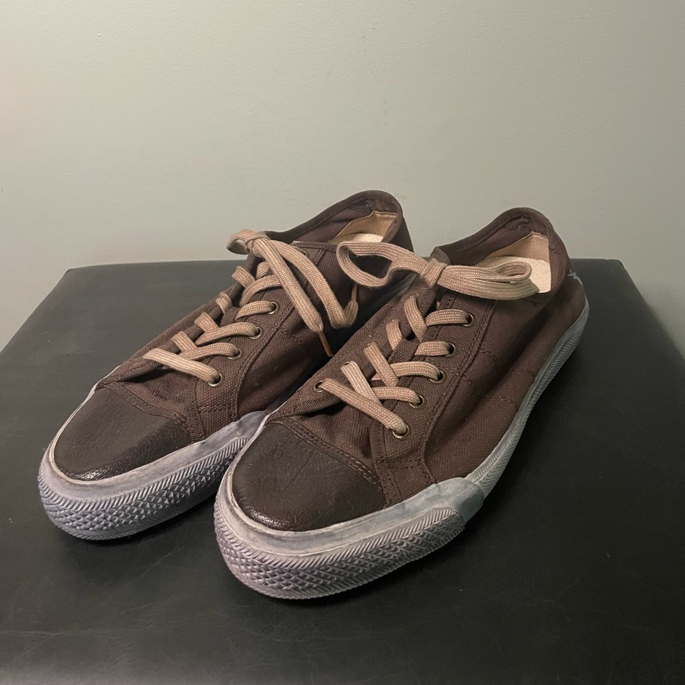Frye Men’s Canvas and Leather Low Lace Sneakers, Brown 10.5